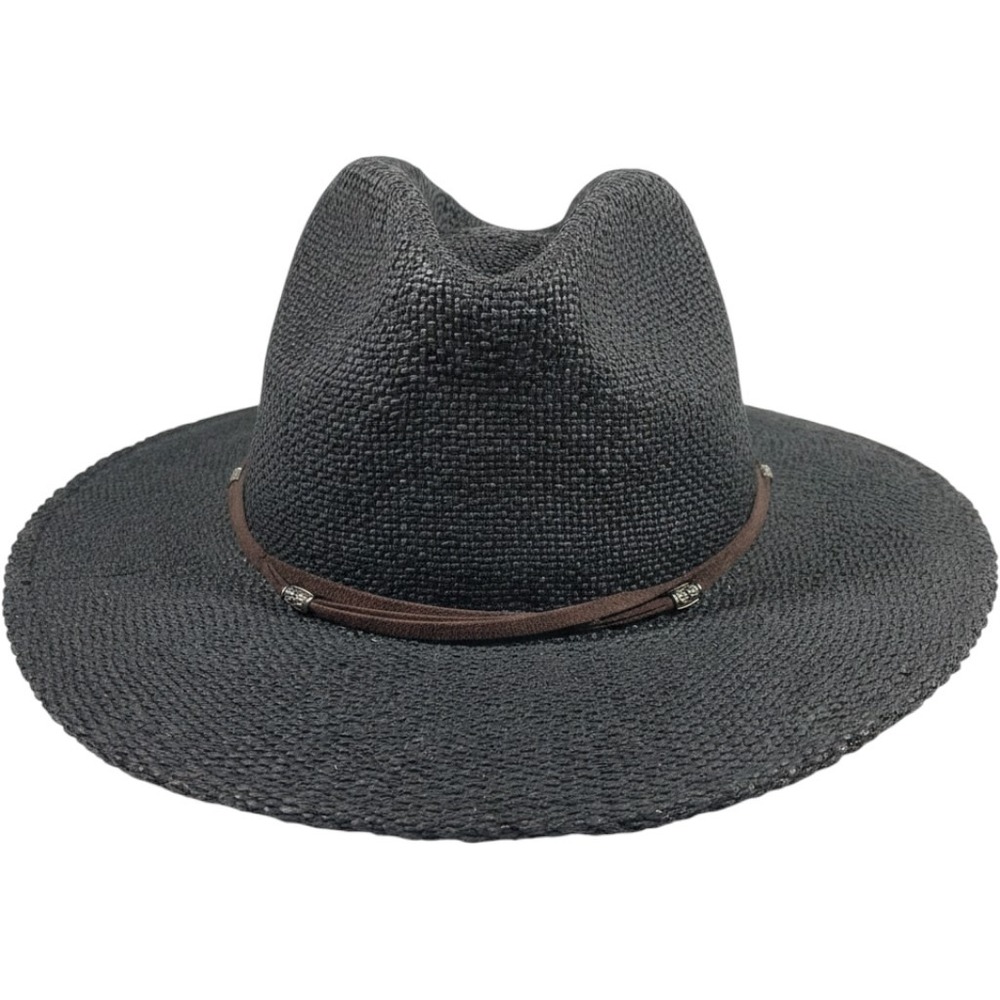 Scala Pronto Sun Hat Womens OS Black Toyo Straw Fedora Wide Brim Boho Band